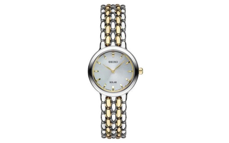 Seiko Womens Solar Dress Watch Two Tone Silver White Dial Bracelet