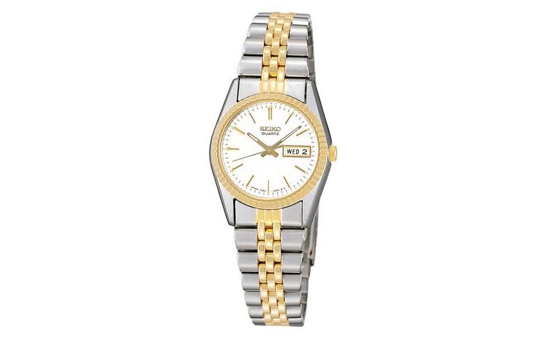 Seiko Ladies Day Date Dress Watch Stainless And Gold Tone