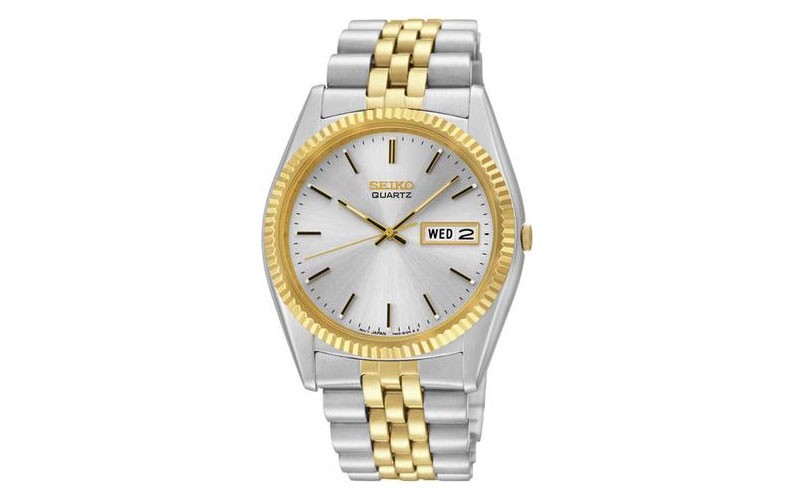 Seiko Mens Day Date Dress Watch Stainless And Gold Tone
