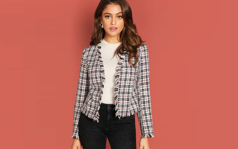 Shein Frayed Trim Tweed Coat