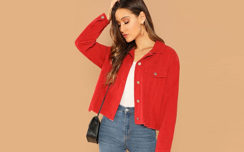 Shein Raw Hem Corduroy Jacket