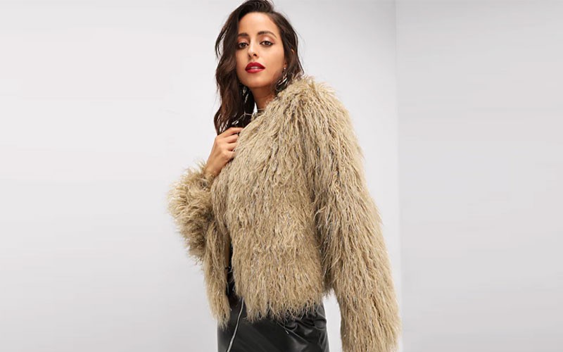 Shein Open Front Faux Fur Coat