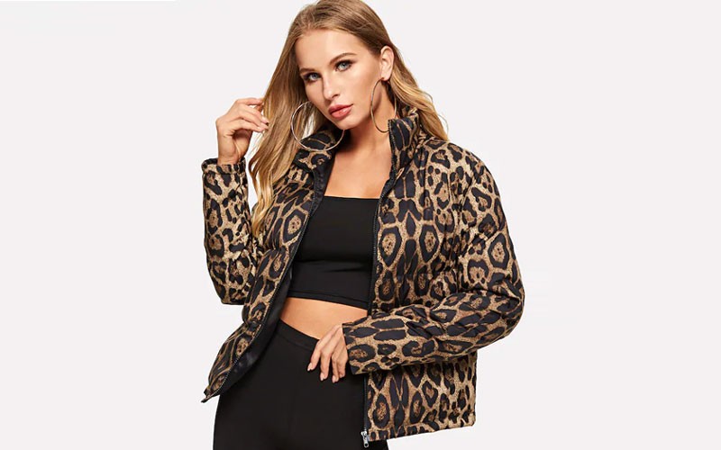 Shein Zip Up Leopard Padded Coat