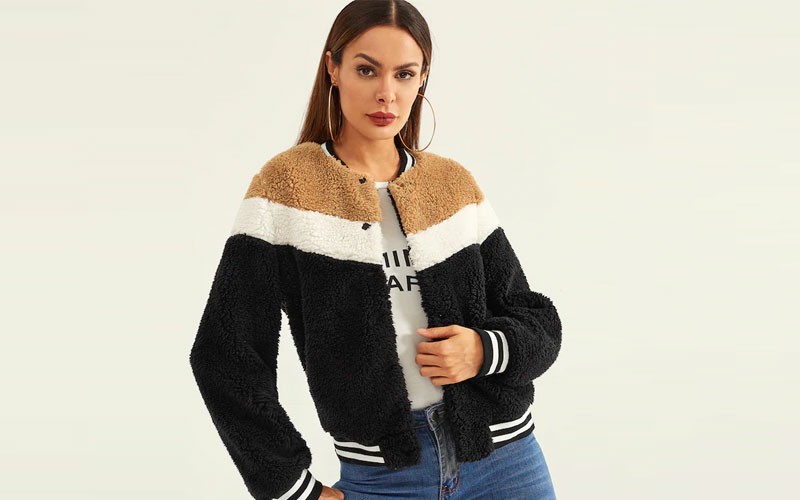 Shein Color Block Teddy Jacket