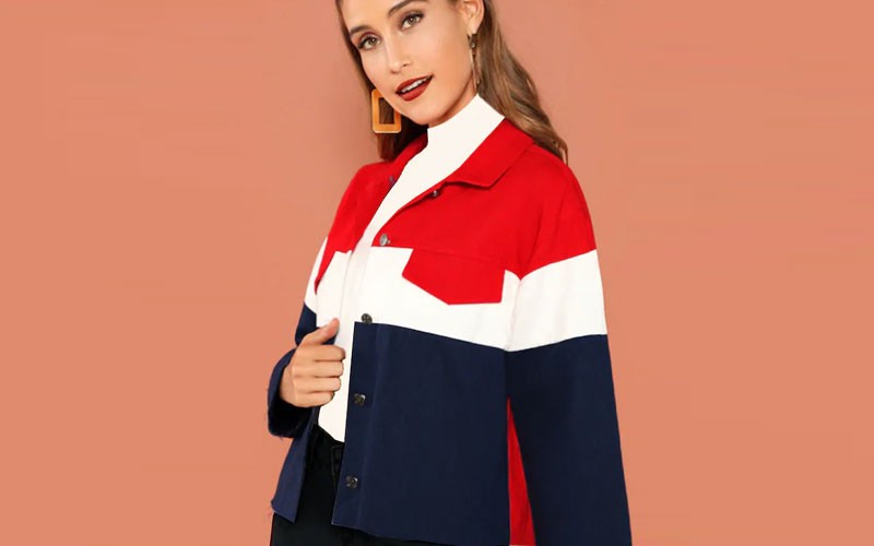 Shein Color Block Raw Hem Jacket