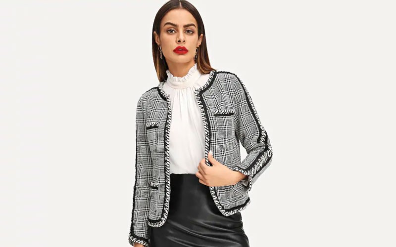 Shein Pocket Front Plaid Jacket