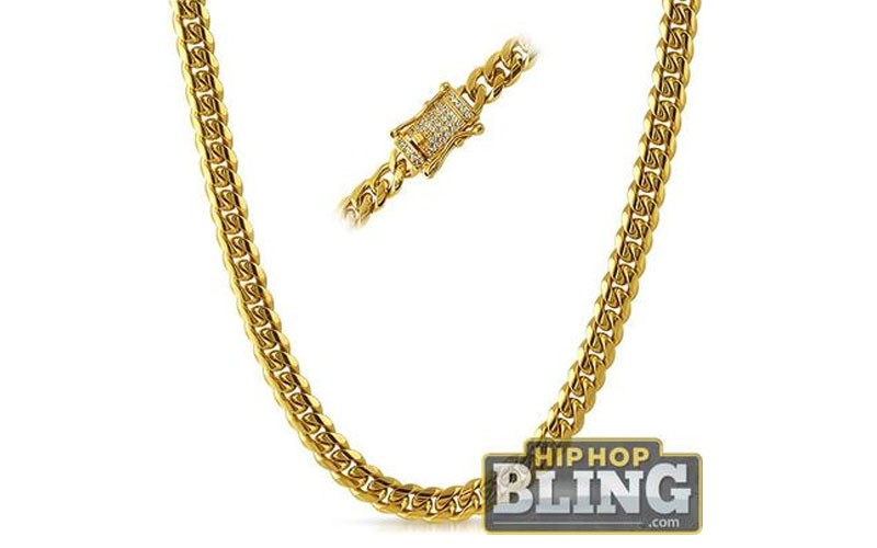 Cz Diamond Lock Cuban Chain 8Mm Gold Steel