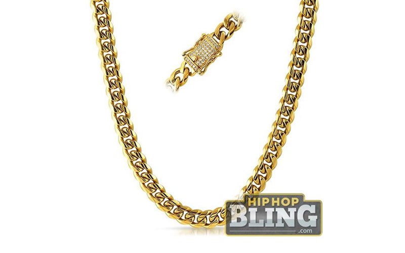 Cz Diamond Lock Cuban Chain 10Mm Gold Steel