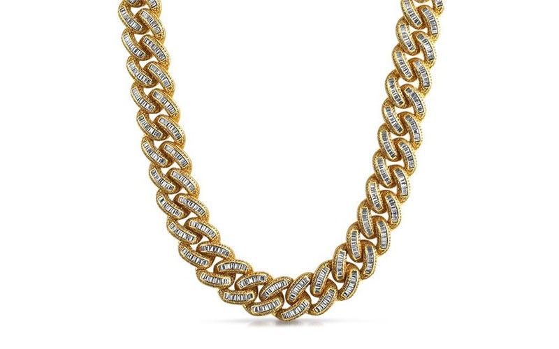 Baguette Lab Diamond Cz 17Mm Gold Cuban Chain