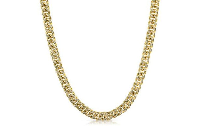 925 Silver 8Mm Cz Bling Bling Gold Cuban Links Chain