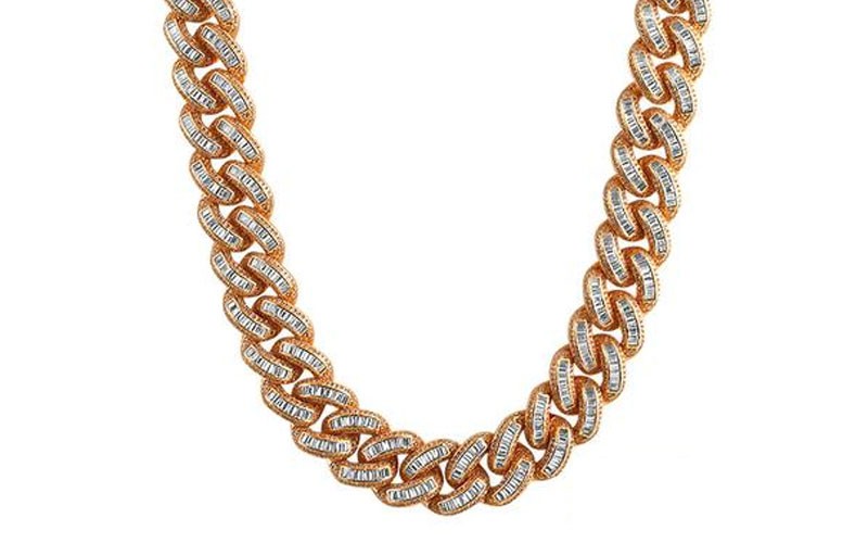 Xl Baguette Cz Rose Gold Cuban Chain