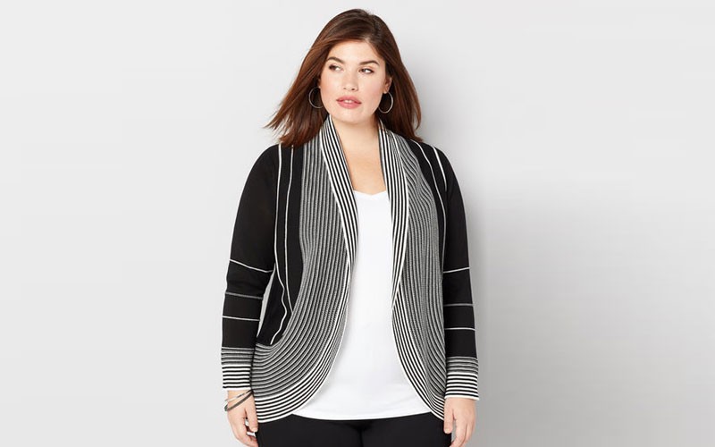 Black And White Curved Hem Cardigan