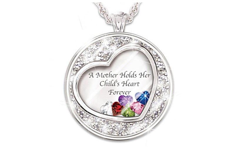 Mother Holds Her Childs Heart Birthstone Pendant