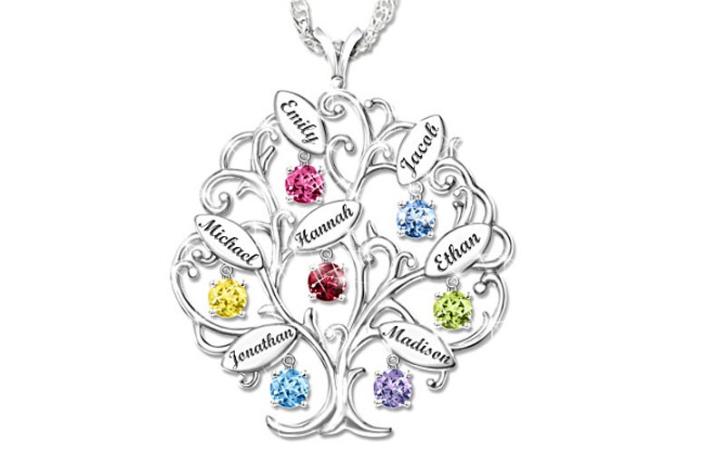 Personalized Tree Design Necklace With Names And Birthstones