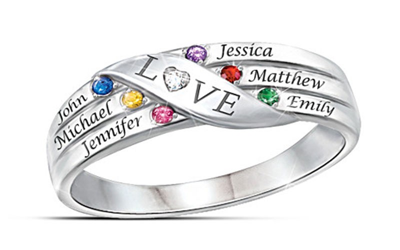 Love Holds Our Family Together Name Engraved Birthstone Ring