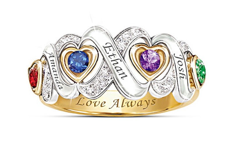 Always My Family Engraved Personalized Birthston Ring