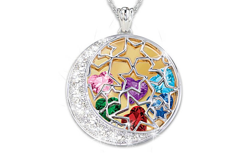 Moms Shining Stars Crystal Birthstone Pendant With Names