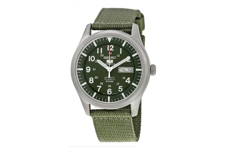 Seiko 5 Sport Automatic Khaki Green Canvas Mens Watch