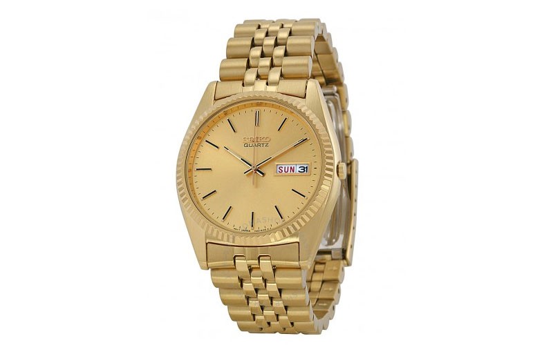 Seiko Day and Date Dress Gold Dial Mens Watch