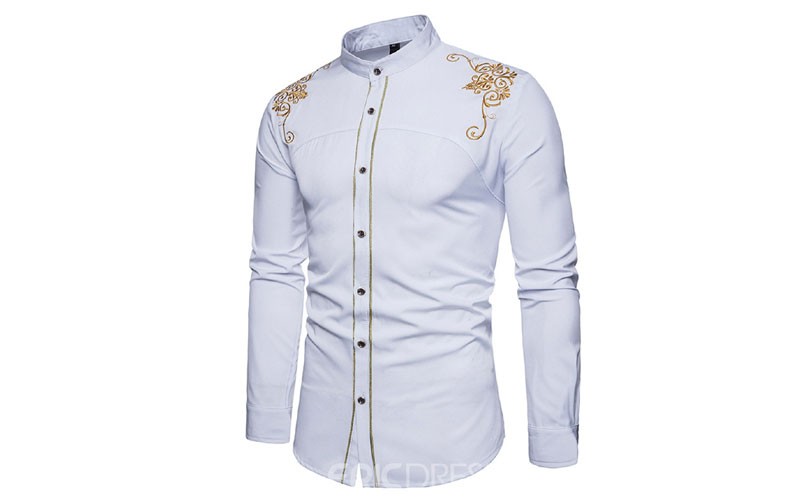 Ericdress Golden Embroidery Plain Mens Single Breasted Shirt