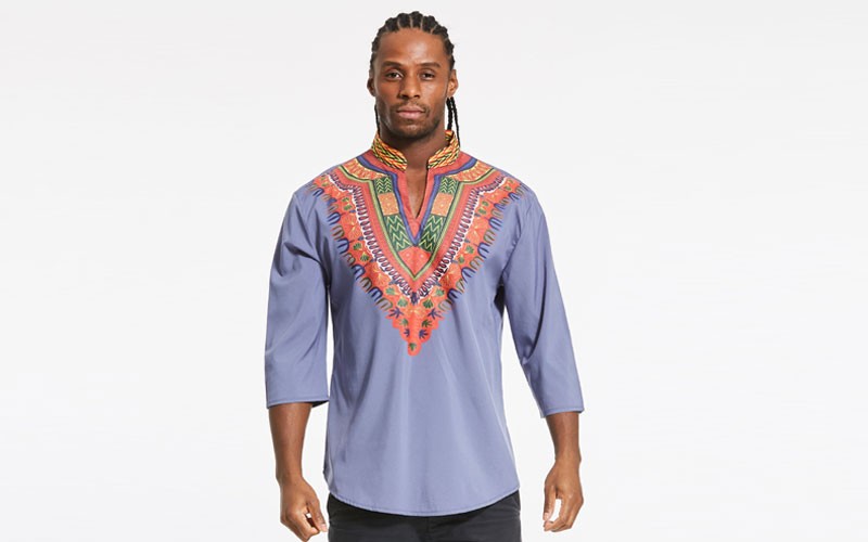 Ericdress Dashiki African Print Color Block V-Neck Slim Mens T-Shirt