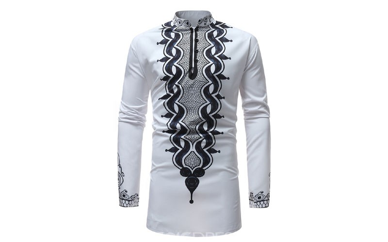 Ericdress Dashiki Print Color Block Stand Collar Mens Loose Shirt