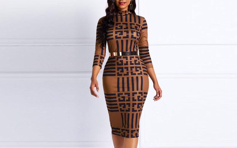 Ericdress Long Sleeves Pullover Geometric Casual Dress