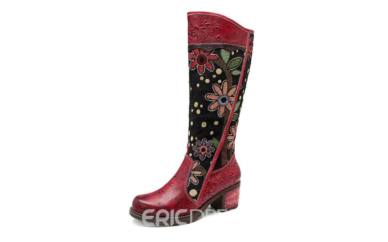 Ericdress Floral Side Zipper National Style Womens Boots