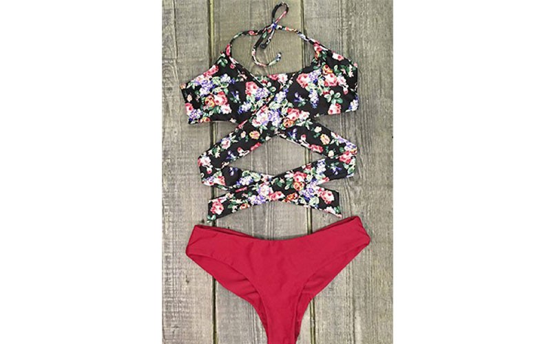 Fall Floral Cross Bikini Set