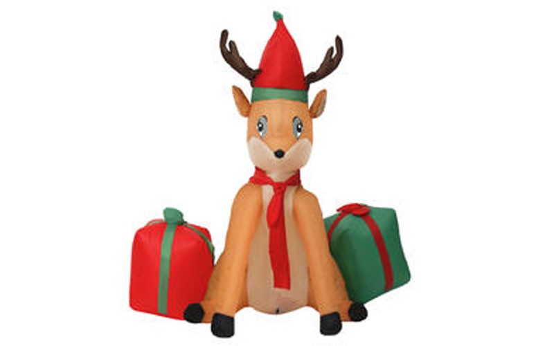 Kinbor 4Ft Inflatable Christmas Deer Gift Airblown Holiday Yard Decoration