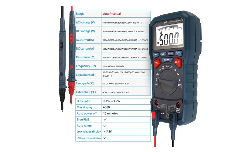 Digital Multimeter True RMS 6000 LCD Display Count High Precision Tester