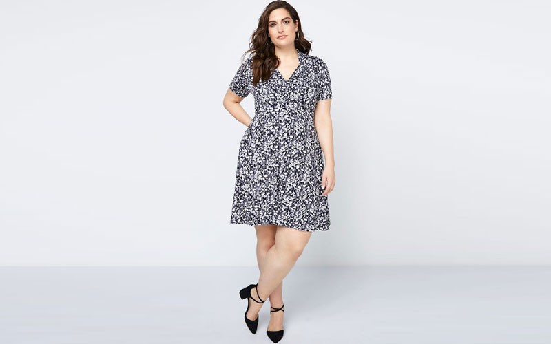  Printed Short Sleeve Fit & Flare Dress