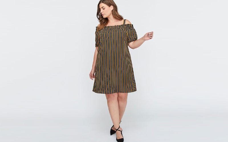 Off-the Shoulder Striped Dress