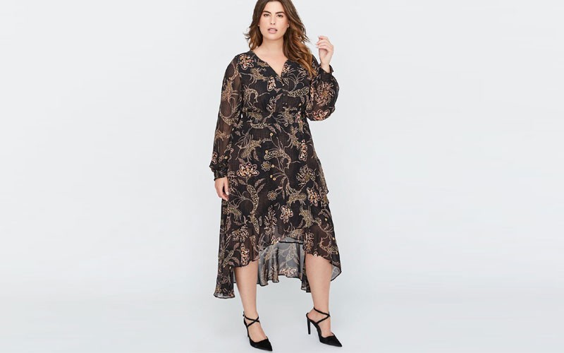 Woven Empire Waist Faux Wrap Printed Dress