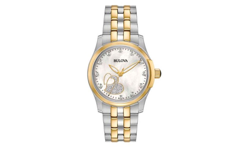 Bulova Womens Diamond Heart Watch Two-Tone Bracelet MopDial