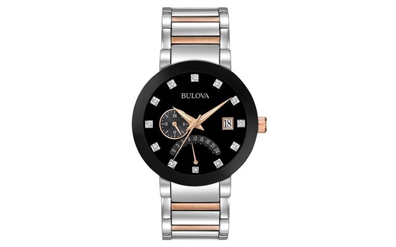 Bulova Mens Diamond Black Dial Stainless Steel Two-Tone Bracelet Date