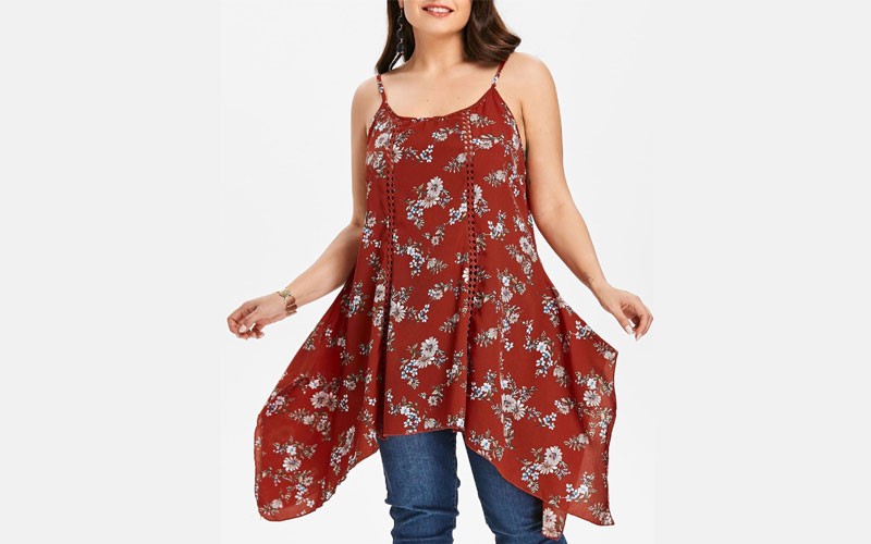 Plus Size Flower Handkerchief Tank Top