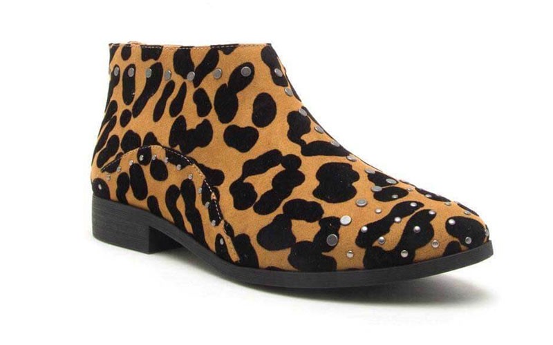 Qupid Shoes Tuxedo Studded Leopard Booties