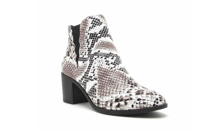 Qupid Shoes Topanga Faux Snake Skin Scalloped Ankle Booties