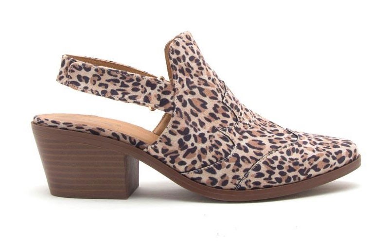 Qupid Shoes Montana Leopard Print Sling Back Mules