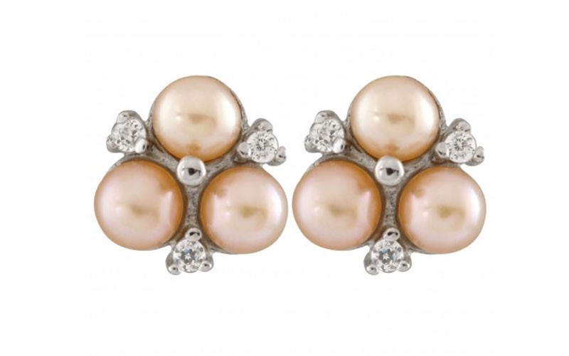 Bella Pearl Pink Freshwater Pearl Trio Stud Earrings