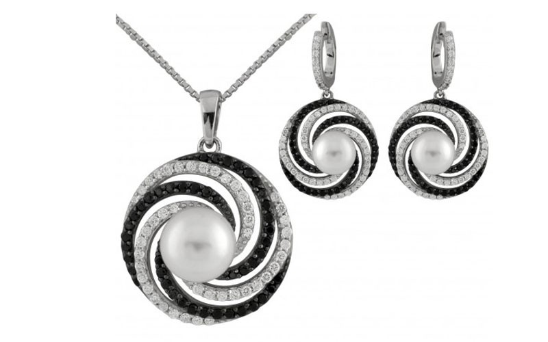 Bella Pearl Swirl Pendant and Earrings Set