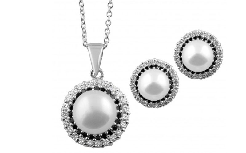 Bella Pearl Sterling Silver Necklace and Earring Set