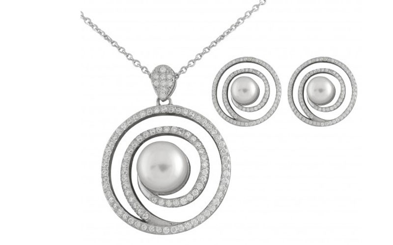 Bella Pearl Spiral Pendant and Earring Set