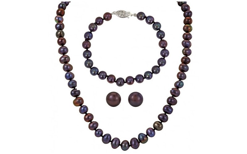 Bella Pearl Black Freshwater Pearl Boxed Jewelry Set 