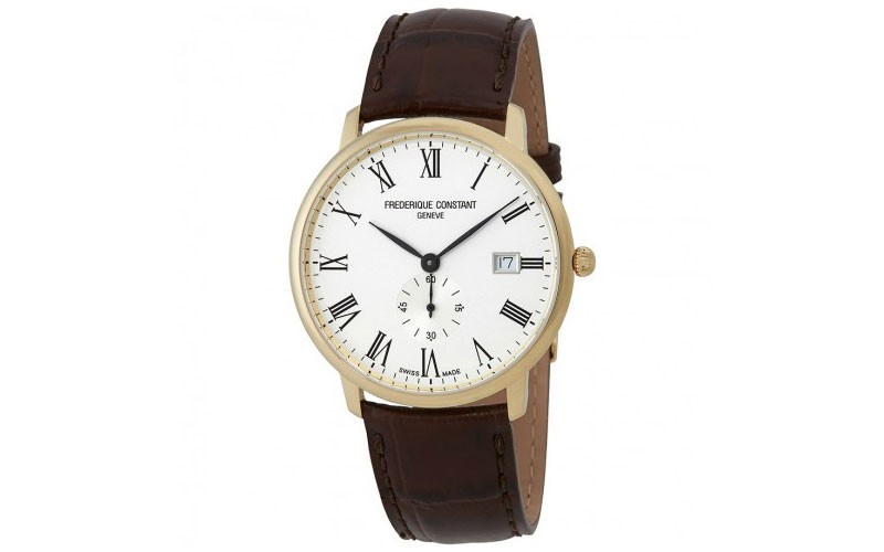 Frederique Constant Slimline White Dial Mens Brown Leather Watch
