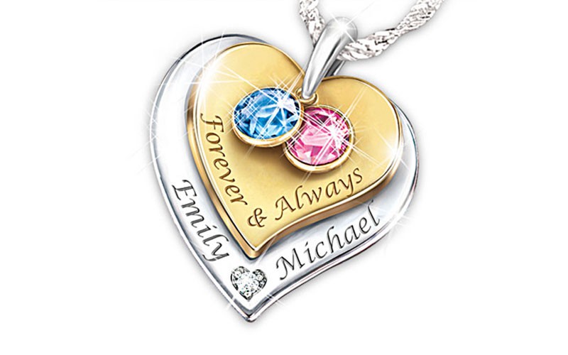 Forever & Always Engraved Couples Birthstone Necklace