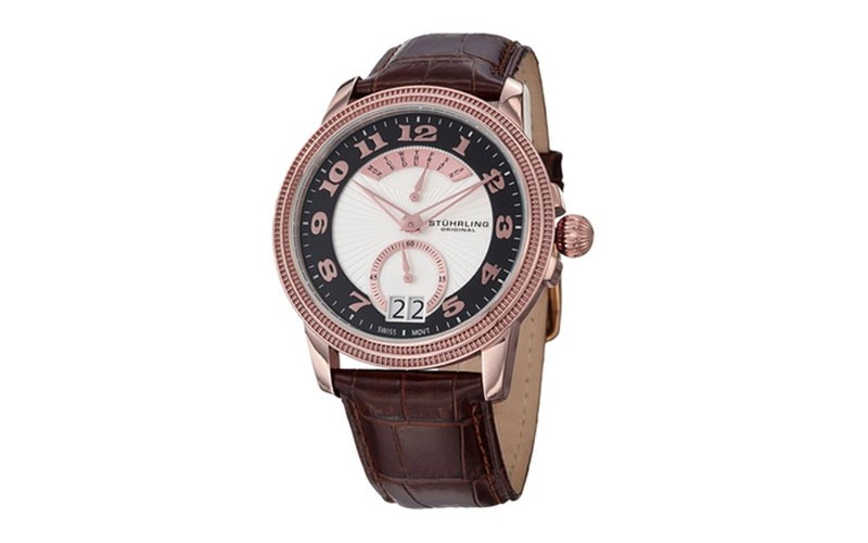 Stuhrling Original Mens Quartz Genuine Leather Strap Watch