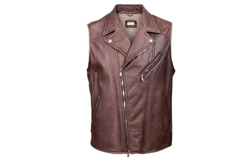 Zedd Fur Lined Leather Motto Vest Brown