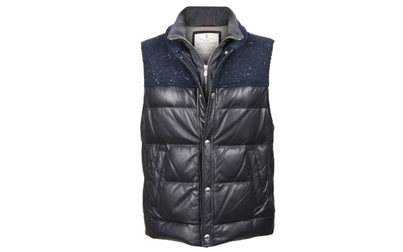 Benassi Blue Leather Two Tone Puffer Vest